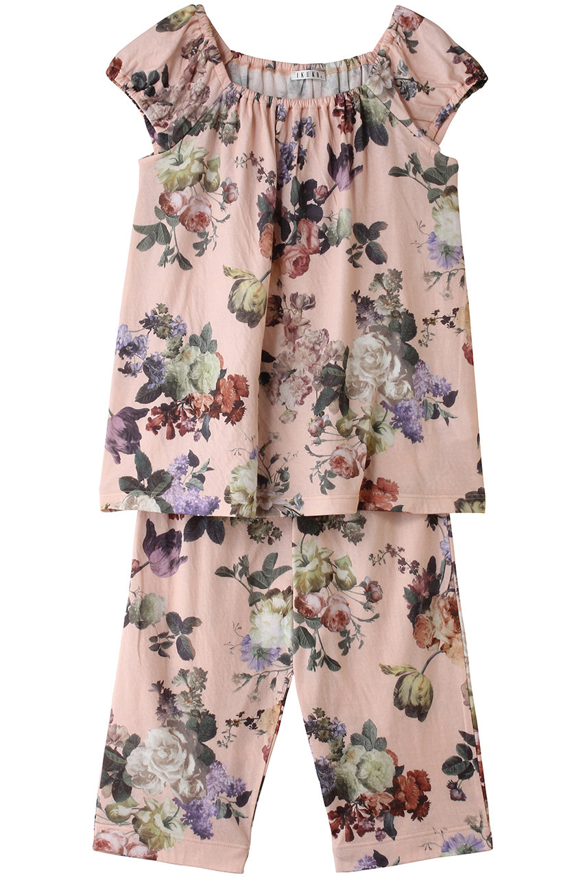 60接結花柄ニットギャザーパジャマ