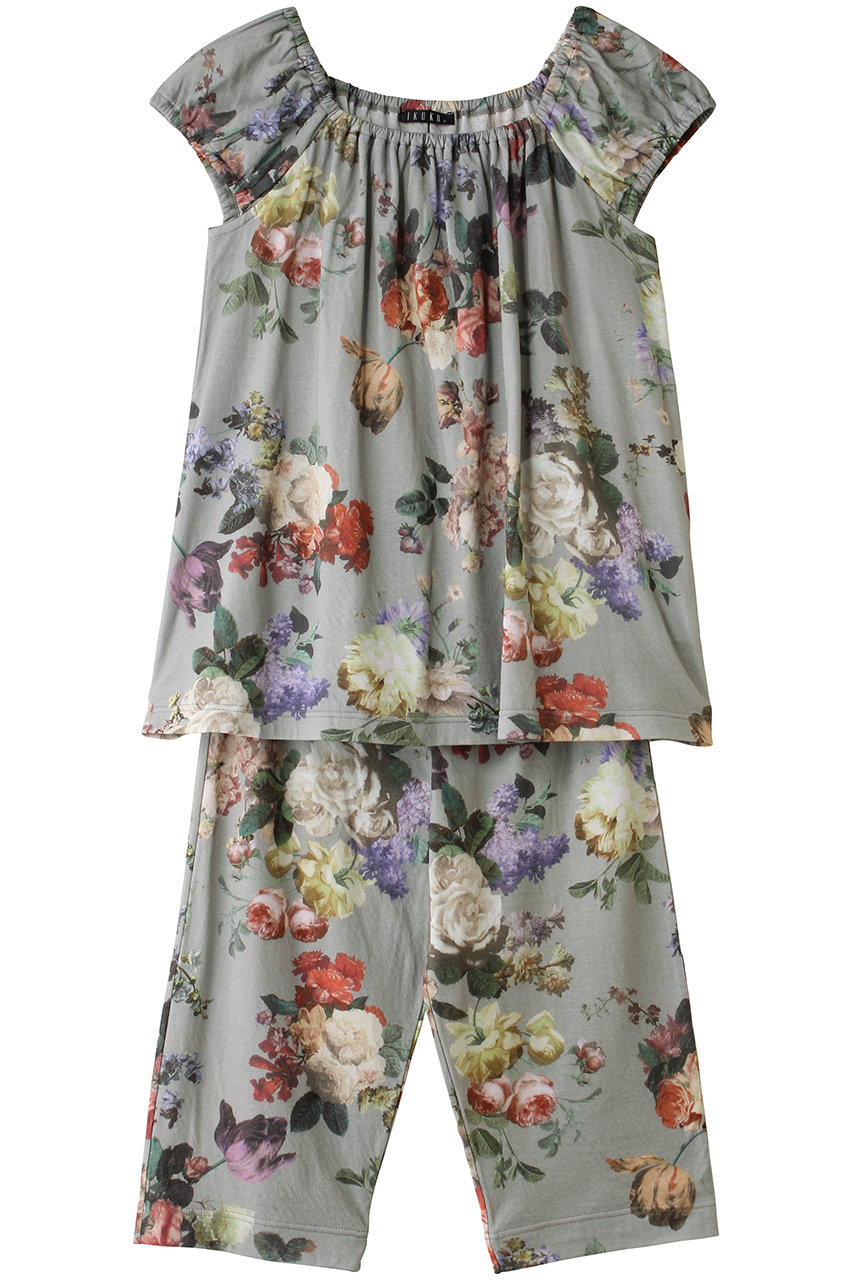 60接結花柄ニットギャザーパジャマ