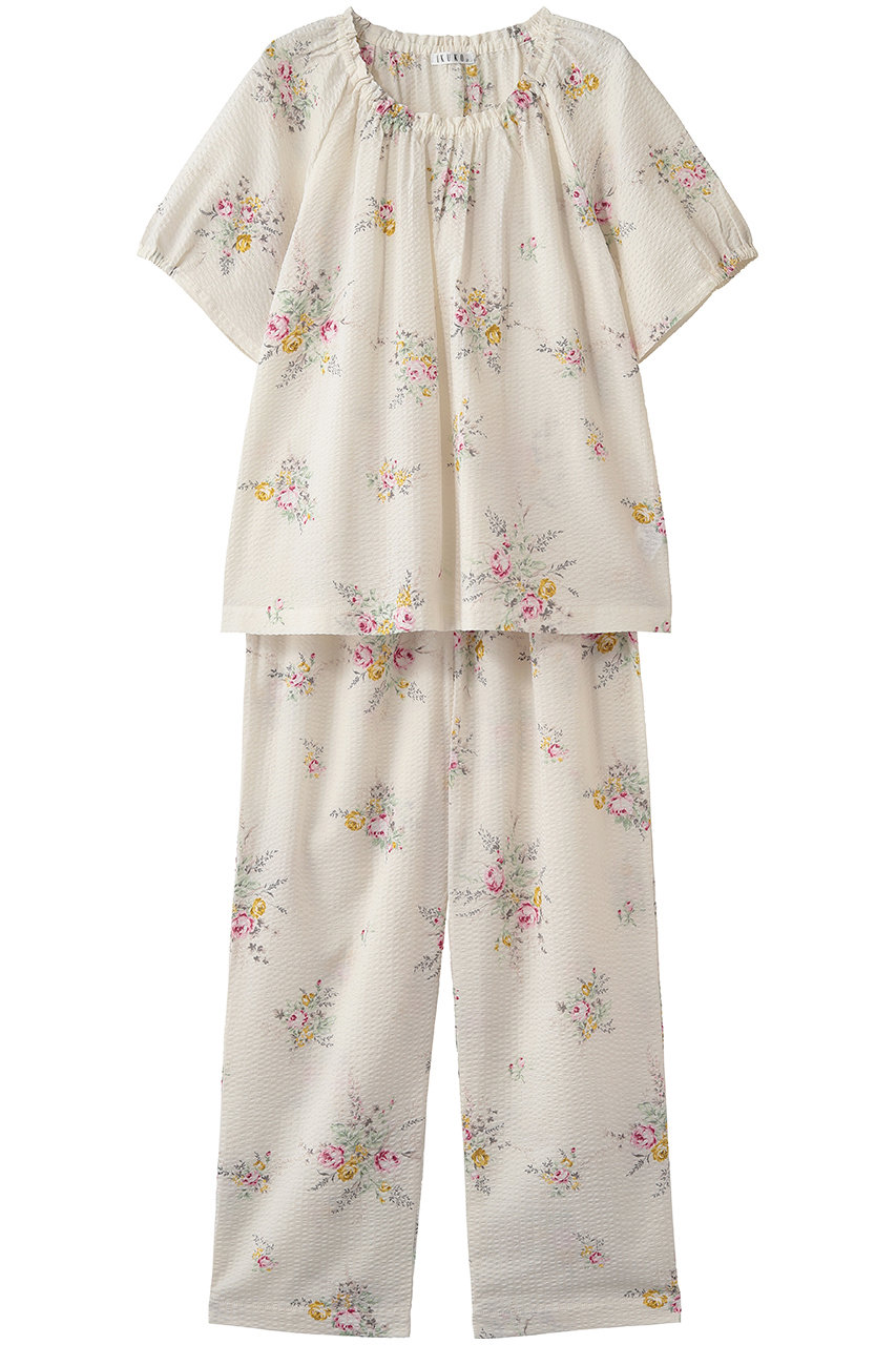 イクコ/IKUKOのローンリップル花柄フレアスリーブパジャマ(アイボリー/BN230TQ2-03)