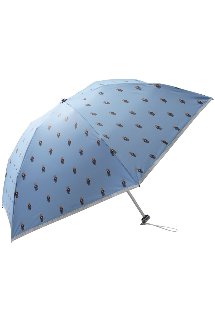 POLO RALPH LAUREN 晴雨兼用 ベアプリントショート雨傘 (ブルー×オフ, F) ポロ ラルフ ローレン ELLE SHOP