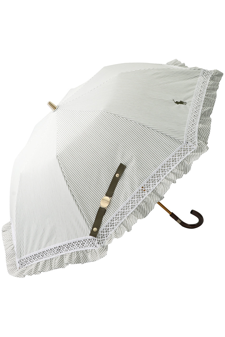 POLO RALPH LAUREN 晴雨兼用ストライプフリル楽折傘 (カーキ F) ポロ ラルフ ローレン ELLE SHOPの画像