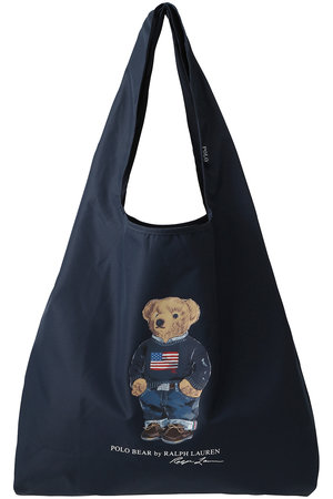 フラッグベアプリントポケッタブルレイインバッグ