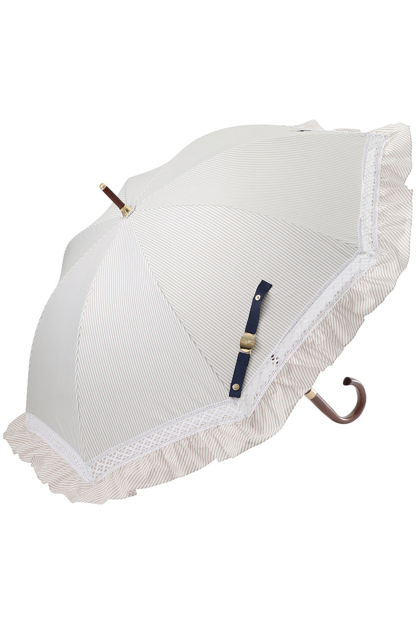 ポロ ラルフ ローレン(レイングッズ・アマガサ・ヒガサ)/POLO RALPH LAUREN(レイングッズ・雨傘・日傘)の【晴雨兼用】長傘ストライプフリル(ベージュ/22-119-12343-06-76)