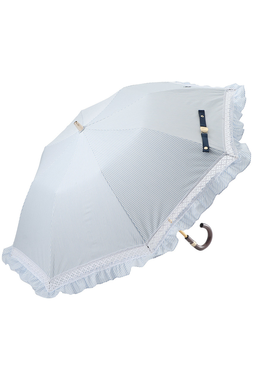 ポロ ラルフ ローレン(レイングッズ・アマガサ・ヒガサ)/POLO RALPH LAUREN(レイングッズ・雨傘・日傘)の【晴雨兼用】折畳傘ストライプフリル(スカイブルー/22-119-12343-51-76)