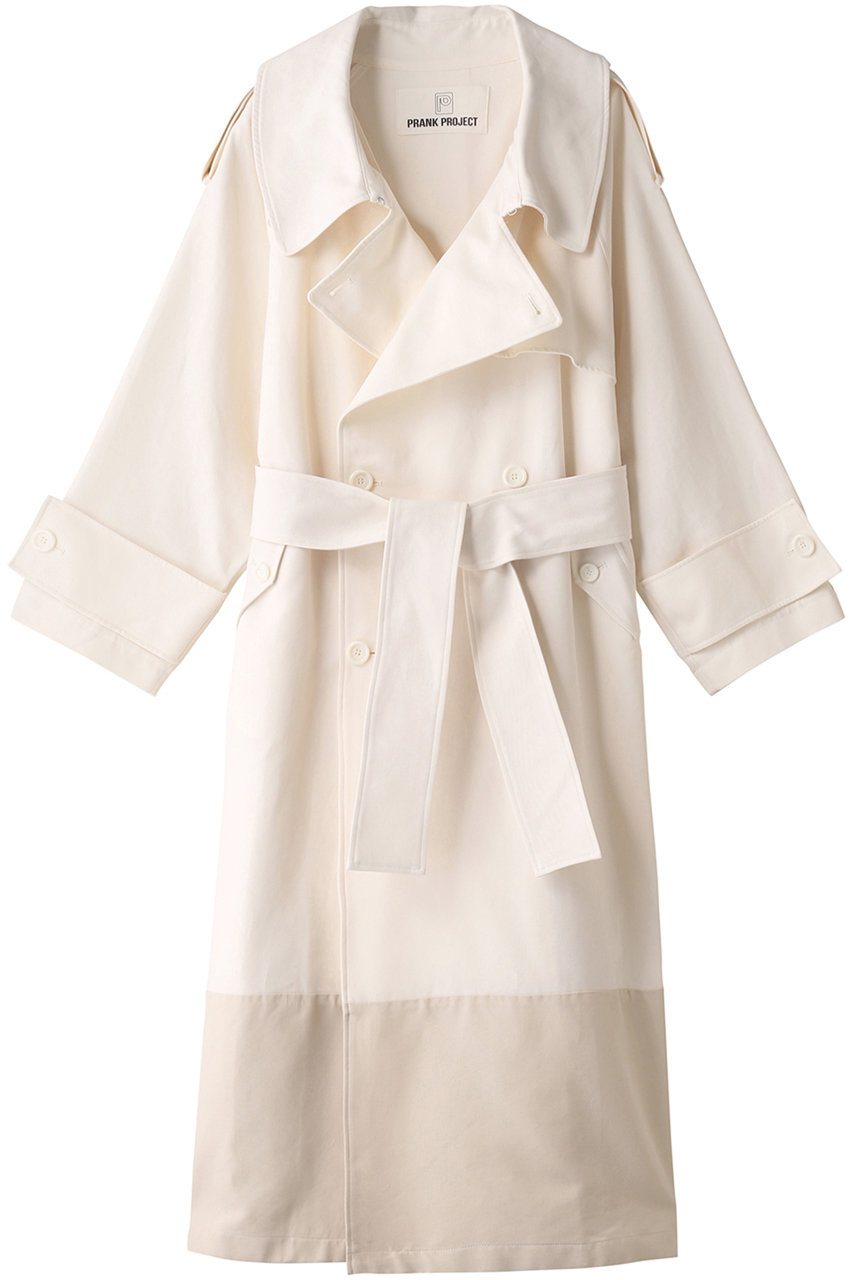 ＜ELLE SHOP＞ PRANK PROJECT コットンダブルクロスオーバートレンチコート / Cotton Double Cloths Over Trench Coat (WHT(ホワイト) FREE) プランク プロジェクト ELLE SHOP