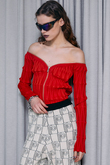 オフショルジップニット / Off Shoulder Zip Knit