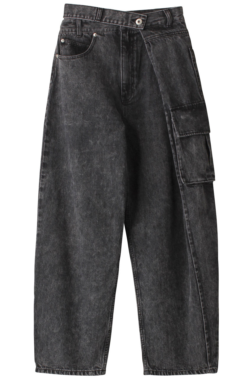 ＜ELLE SHOP＞ PRANK PROJECT アシメタックカーゴデニムパンツ / Asymmetry Tack Cargo Jeans (BLK(ブラック) 38) プランク プロジェクト ELLE SHOP