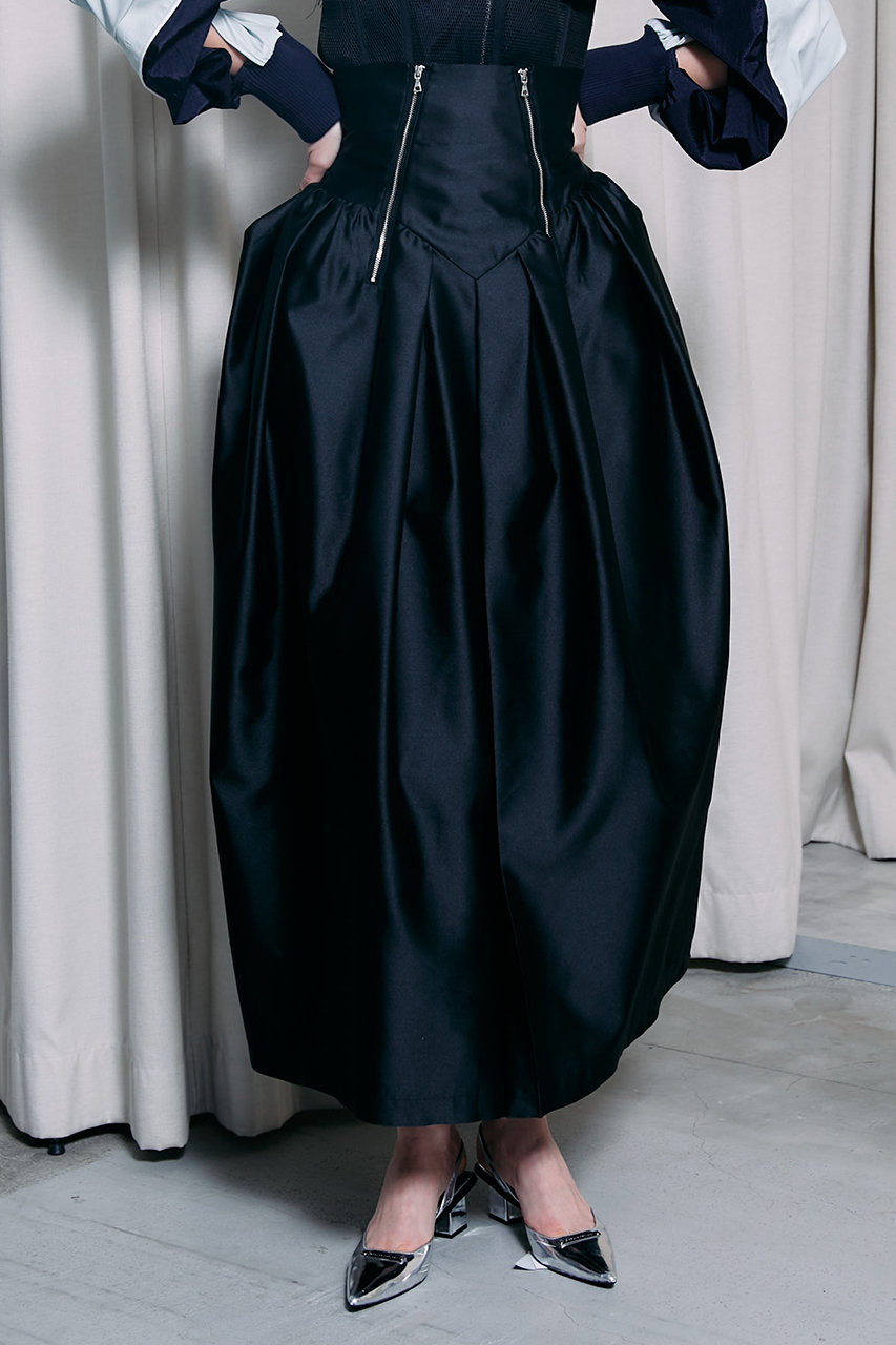シルクダブルファスナーボリュームスカート / Silk Double Zipper Voluminous Skirt