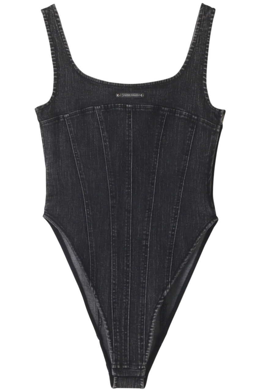 ＜ELLE SHOP＞ PRANK PROJECT デニムボディースーツ / Denim Bodysuit (BLK(ブラック) FREE) プランク プロジェクト ELLE SHOP