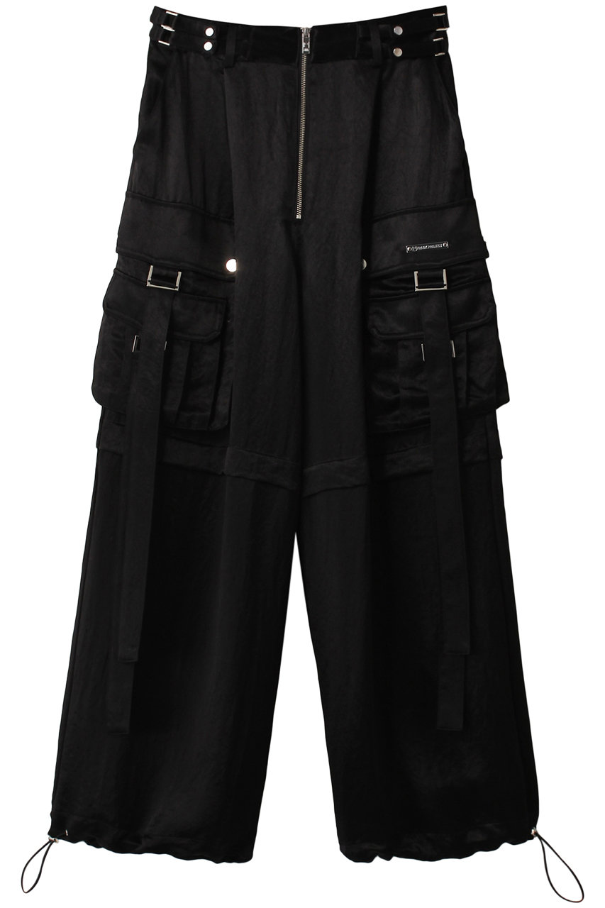 ＜ELLE SHOP＞ PRANK PROJECT サテンカーゴワイドパンツ / Satin Cargo Pants (BLK(ブラック) 38) プランク プロジェクト ELLE SHOP