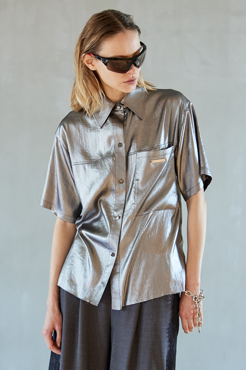 ハーフスリーブサテンオーバーシャツ / Half Sleeve Satin Over Shirt