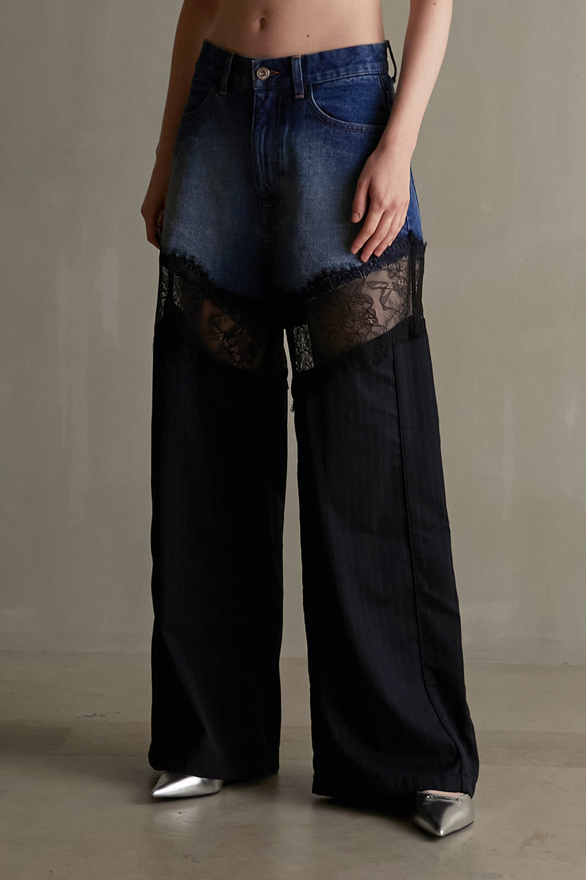 デニムレースブロッキングパンツ / Denim Lace Blocking Pants