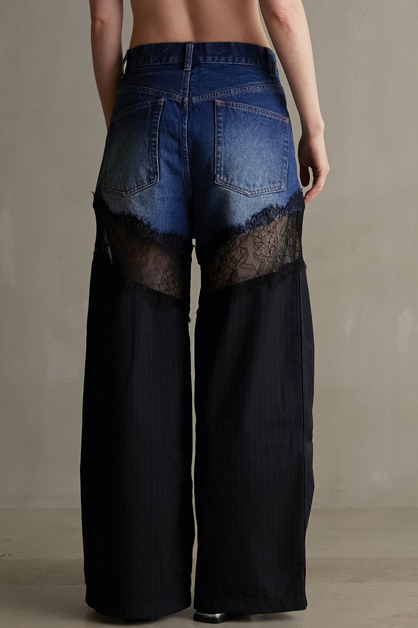 デニムレースブロッキングパンツ / Denim Lace Blocking Pants