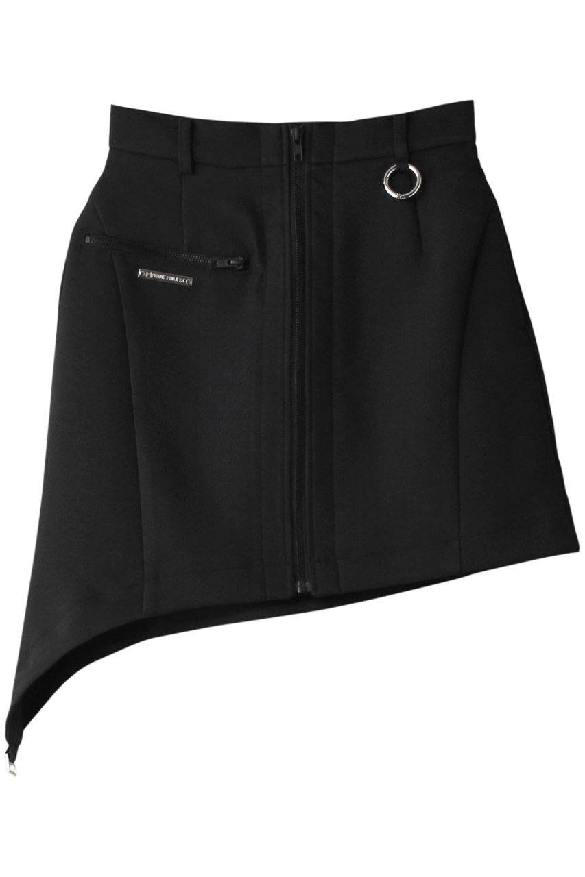 ＜ELLE SHOP＞ PRANK PROJECT アシメヘムジップミニスカート / Asymmetry Hem Zip Mini Skirt (BLK(ブラック) 38) プランク プロジェクト ELLE SHOP