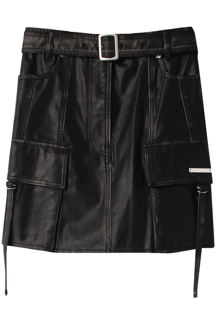 ＜ELLE SHOP＞ PRANK PROJECT ヴィンテージヴィーガンレザーミニスカート / Vintage Vegan Leather Mini Skirt (BLK(ブラック) 38) プランク プロジェクト ELLE SHOP