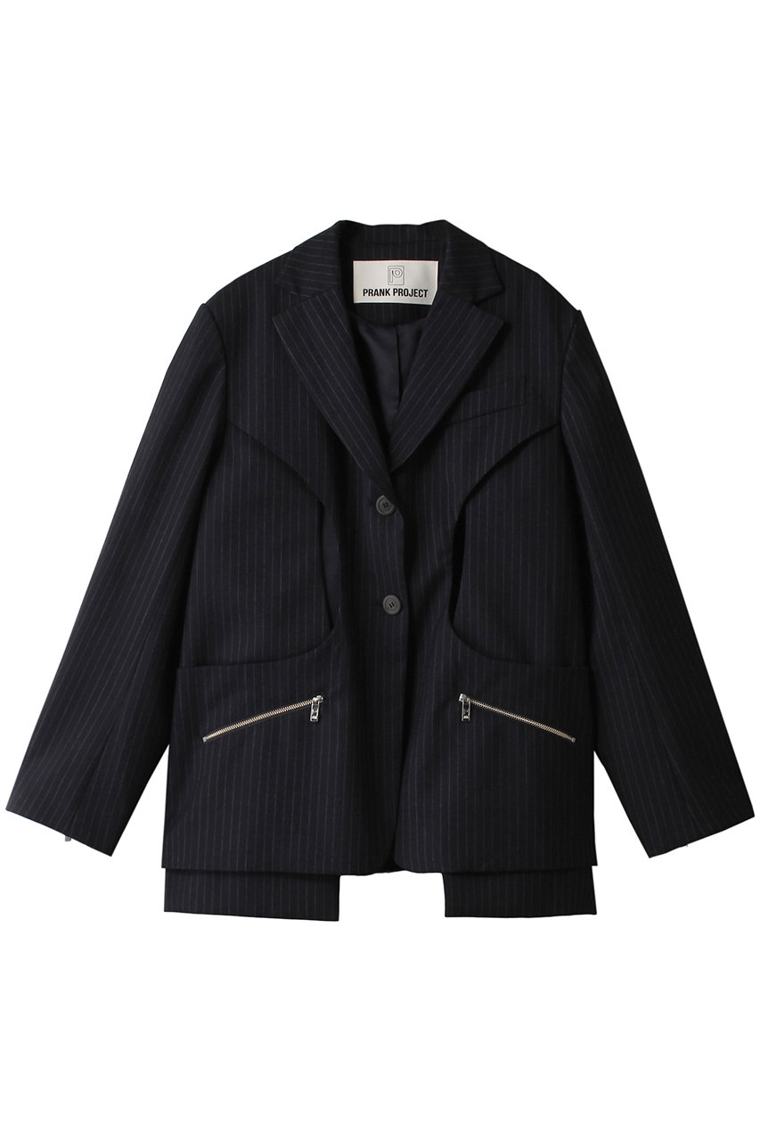 ＜ELLE SHOP＞ PRANK PROJECT カットアウトナロージャケット / Cut-out Narrow Jacket (NVY(ネイビー) FREE) プランク プロジェクト ELLE SHOP