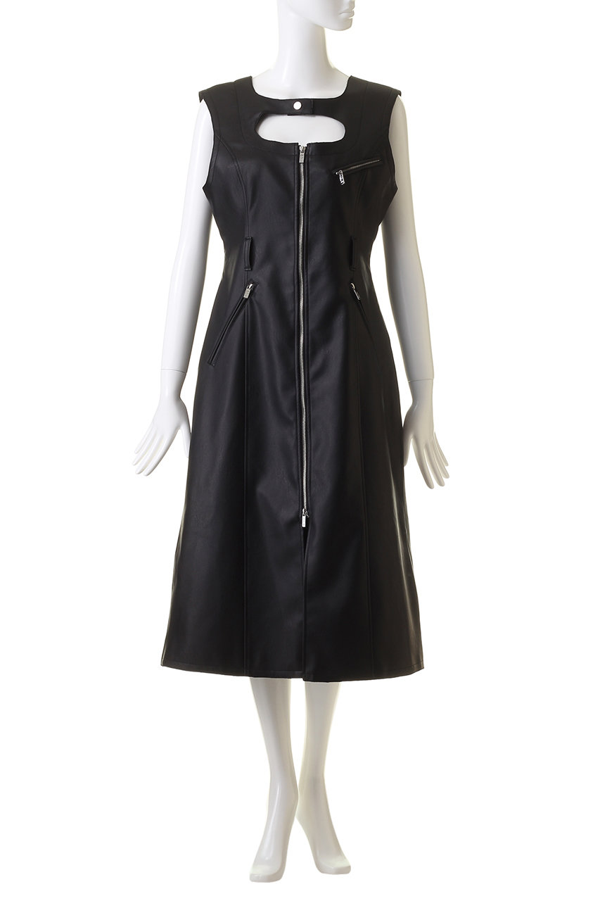 PRANK PROJECT(プランク プロジェクト)｜カットアウトフェイクレザードレス / Cut-out Synthetic Leather  Dress/BLK(ブラック) の通販｜ELLESHOP・(エル・ショップ)