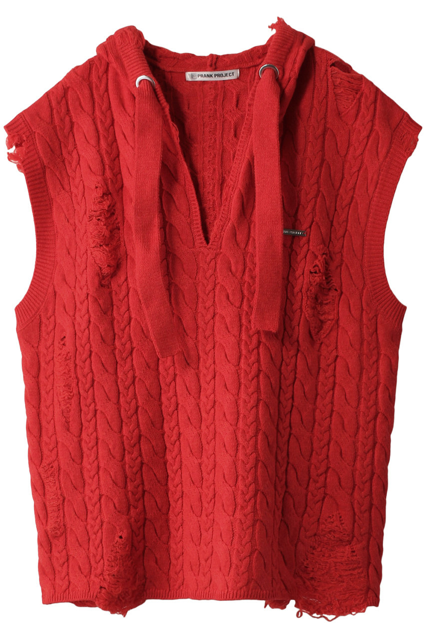 PRANK PROJECT 【UNISEX】クラッシュケーブルベスト/Crashed Cable Vest (RED(レッド), FREE) プランク プロジェクト ELLE SHOP