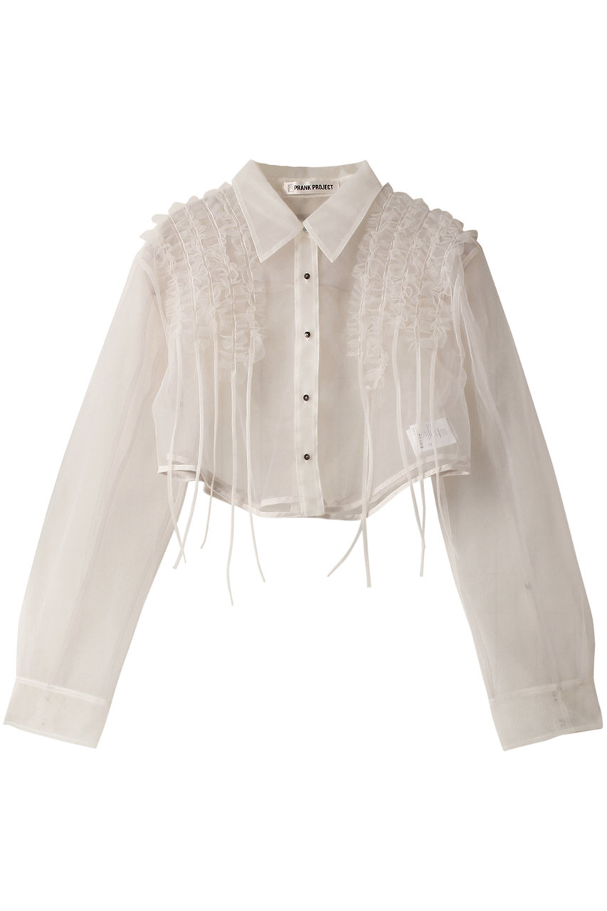 PRANK PROJECT フリルチュールショートシャツ / Ruffled Tulle Short Shirt (WHT(ホワイト), FREE) プランク プロジェクト ELLE SHOP