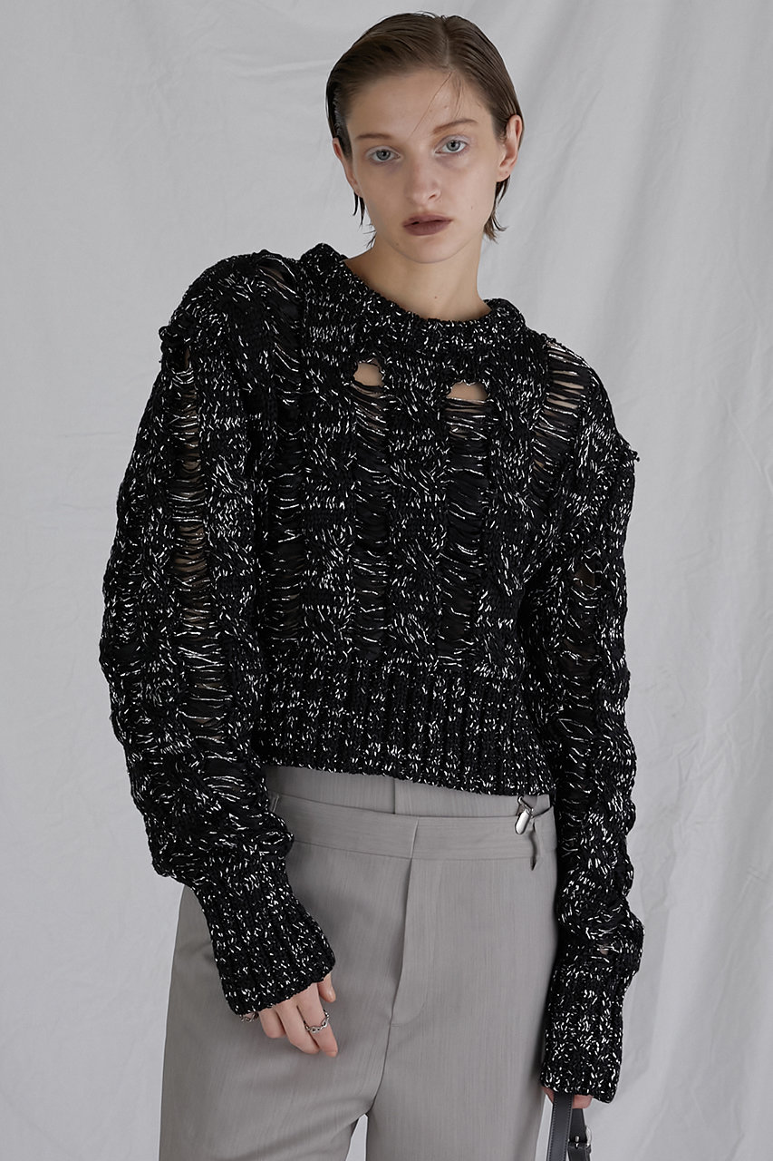 pium レイヤードケーブルニット　BLK ブラック レイヤードケーブルニット – pium