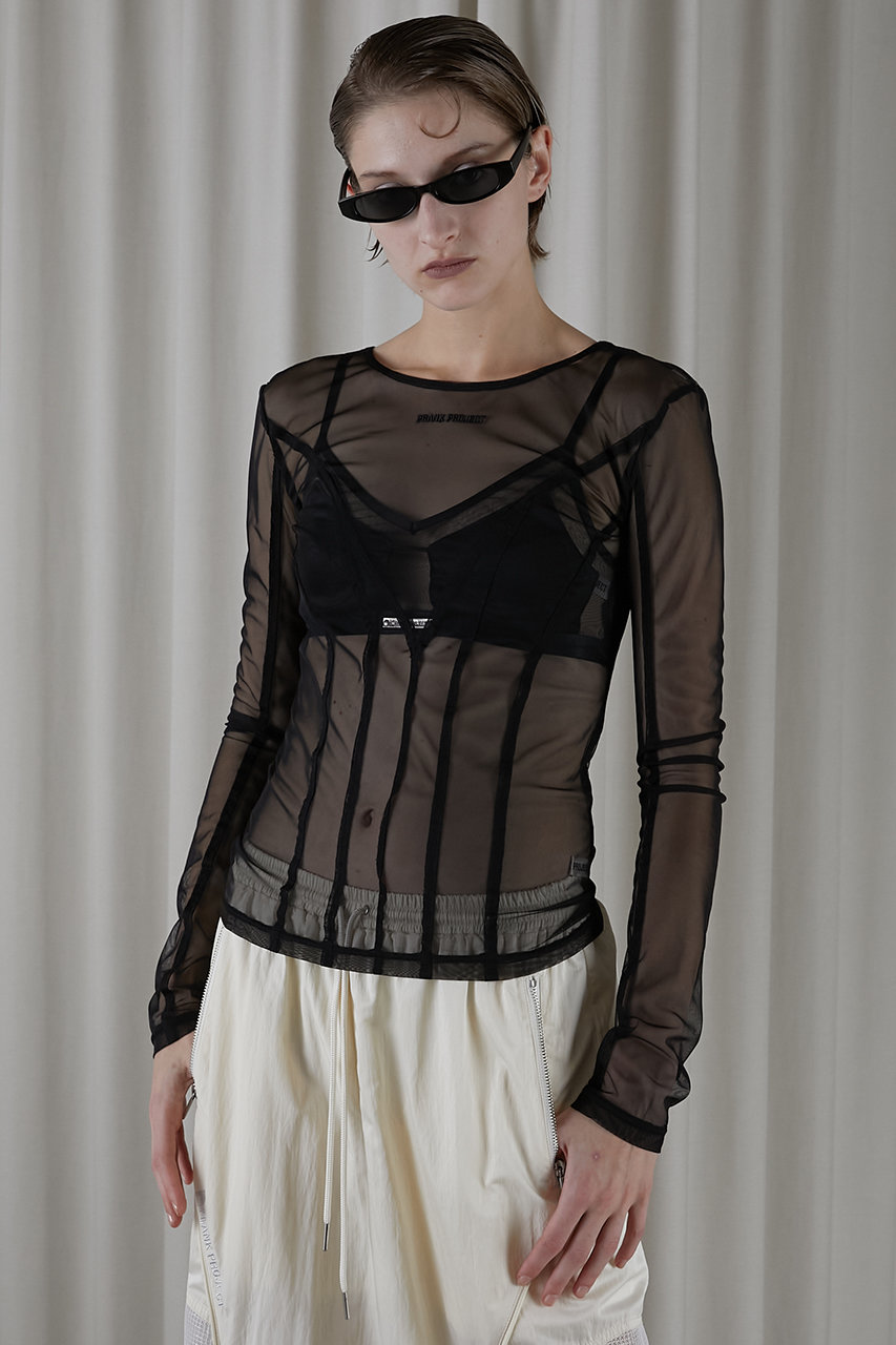 PRANK PROJECT(プランク プロジェクト)｜バックオープンシアートップス / Back Open Sheer Top/BLK(ブラック)  の通販｜ELLESHOP・(エル・ショップ)