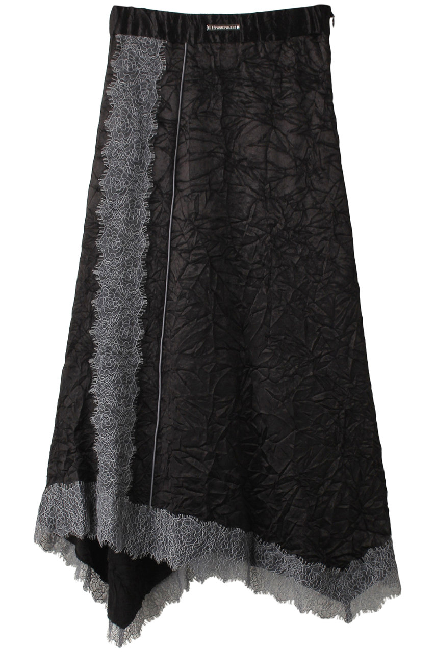 PRANK PROJECT ワッシャーサテンレーストリムスカート / Washed Satin Lace Trim Skirt (BLK(ブラック), 36) プランク プロジェクト ELLE SHOP