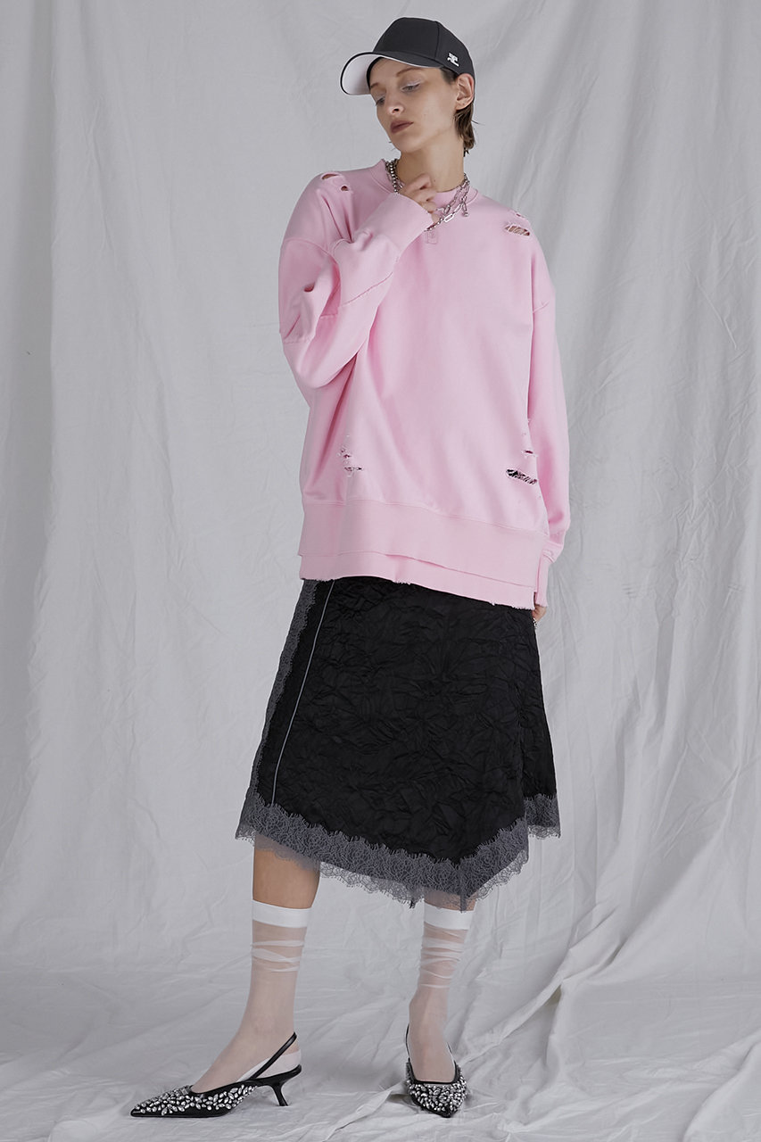 ワッシャーサテンレーストリムスカート / Washed Satin Lace Trim Skirt