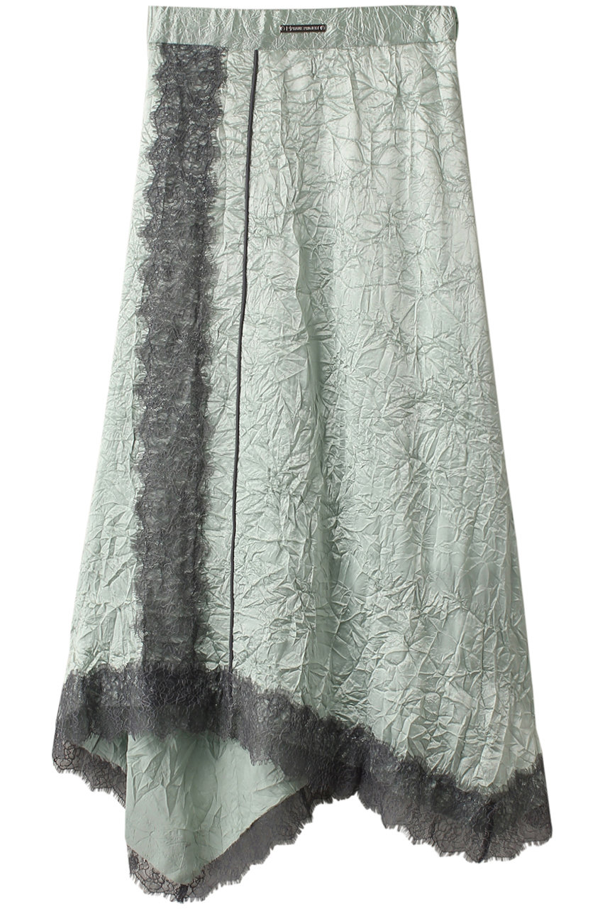 PRANK PROJECT ワッシャーサテンレーストリムスカート / Washed Satin Lace Trim Skirt (LIME(ライム), 36) プランク プロジェクト ELLE SHOP