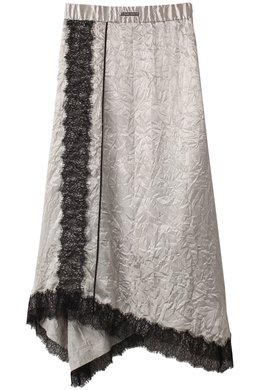 PRANK PROJECT ワッシャーサテンレーストリムスカート / Washed Satin Lace Trim Skirt (SLV(シルバー), 36) プランク プロジェクト ELLE SHOP