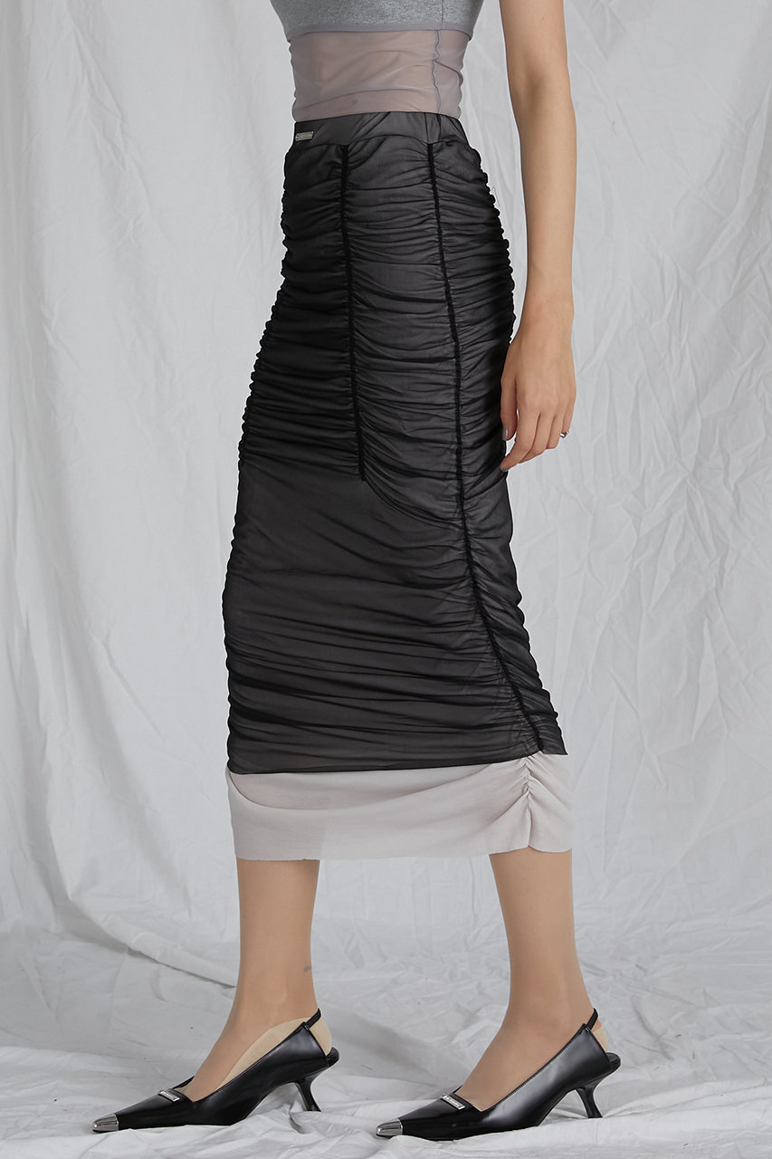 シアーレイヤーシャーリングタイトスカート / Sheer Layered Shirring Tight Skirt