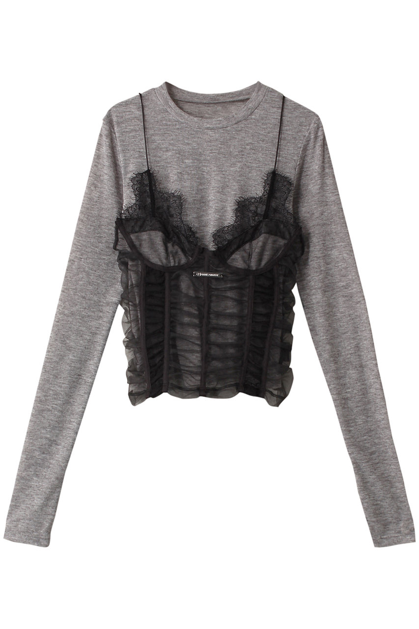 PRANK PROJECT シースルービスチェレイヤードトップ / See-through Bustier Layered Top (GRY(グレー), FREE) プランク プロジェクト ELLE SHOP