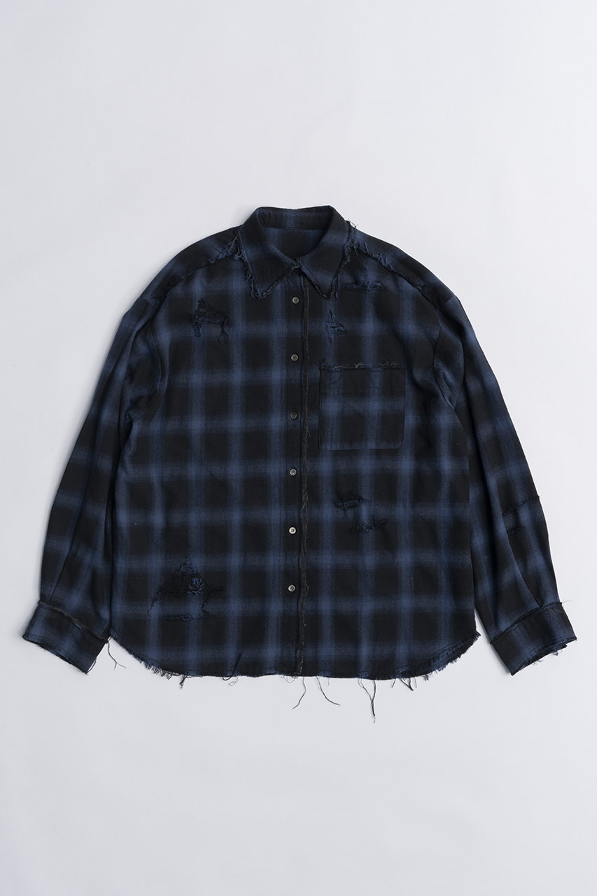 PRANK PROJECT オンブレーチェックダメージシャツ / Ombre Check Damaged Shirt (BLU(ブルー), FREE) プランク プロジェクト ELLE SHOP PRANK PROJECT オンブレーチェックダメージシャツ / Ombre Check Damaged Shirt (BLU(ブルー), FREE) プランク プロジェクト ELLE SHOP