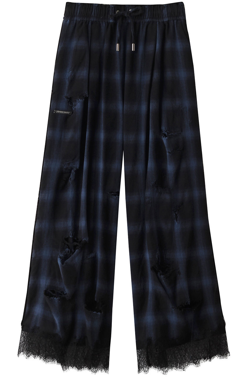 プランク プロジェクト/PRANK PROJECTのオンブレーチェックダメージレーストリムパンツ / Ombre Check Damaged Lace Trim Pants(BLU(ブルー)/31241465201)