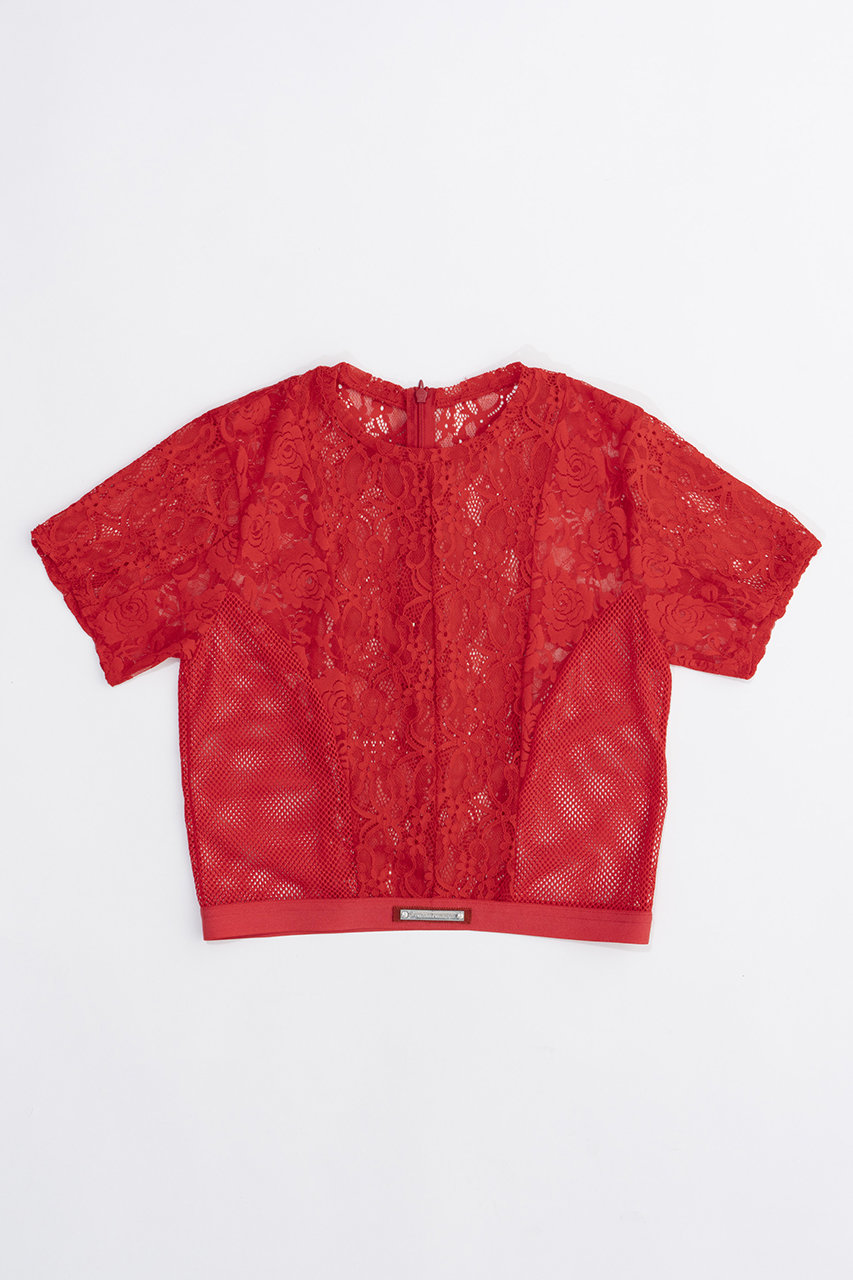 PRANK PROJECT レースクロップドTEE / Lace Cropped Tee (RED(レッド), FREE) プランク プロジェクト ELLE SHOP PRANK PROJECT レースクロップドTEE / Lace Cropped Tee (RED(レッド), FREE) プランク プロジェクト ELLE SHOP