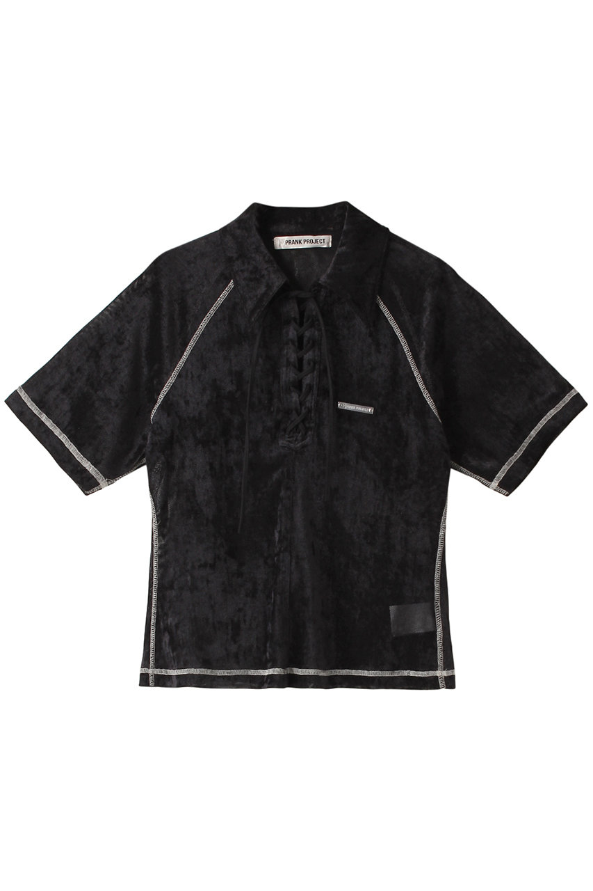 プランク プロジェクト/PRANK PROJECTのベロアメッシュレースアップＴシャツ / Velor Mesh Lace Up Tshirt(BLK(ブラック)/31241415105)