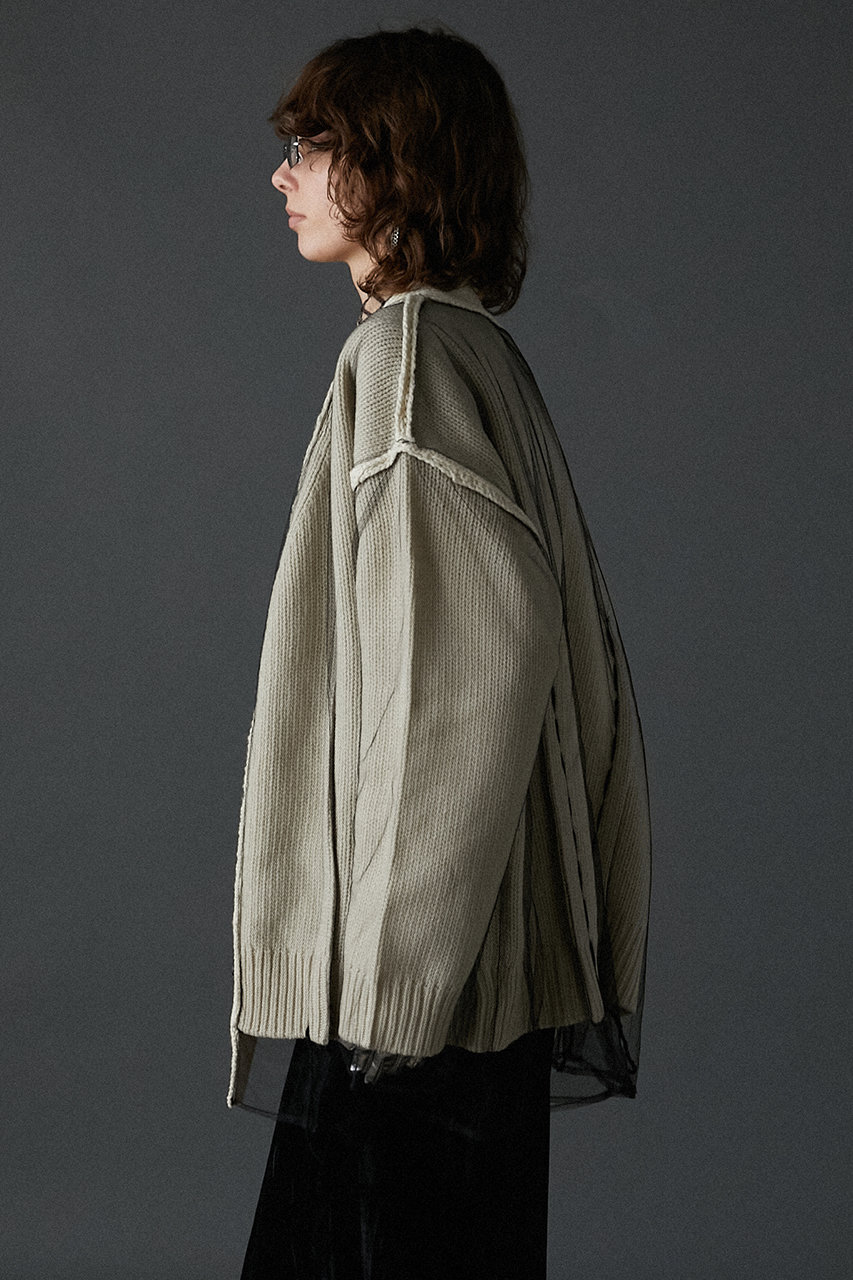 PRANK PROJECT シースルー長袖カーディガン ベージュ・グレー PRANK PROJECT（プランクプロジェクト） カーディガン チュール