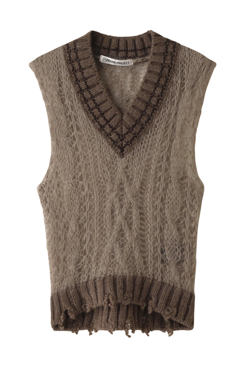 PRANK PROJECT シアーチルデンニットベスト / Sheer Tilden Knit Vest (MOC(モカ), FREE) プランク プロジェクト ELLE SHOP