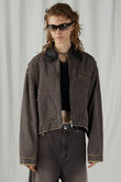 レザーカラーデニムブルゾン / Leather Collar Denim Blouson