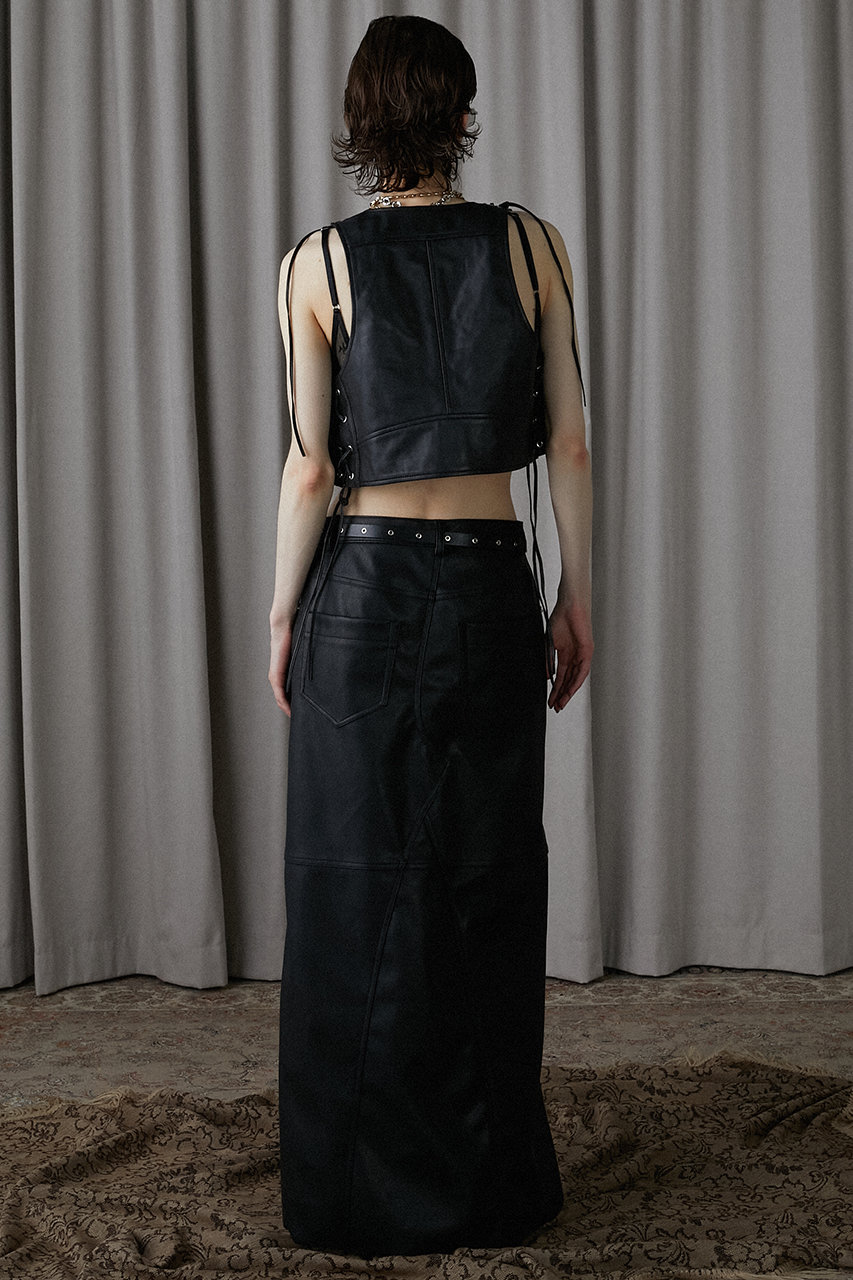 PRANK PROJECT(プランク プロジェクト)｜ヴィーガンレザースリットスカート / Vegan Leather Slit  Skirt/BLK(ブラック) の通販｜ELLESHOP・(エル・ショップ)