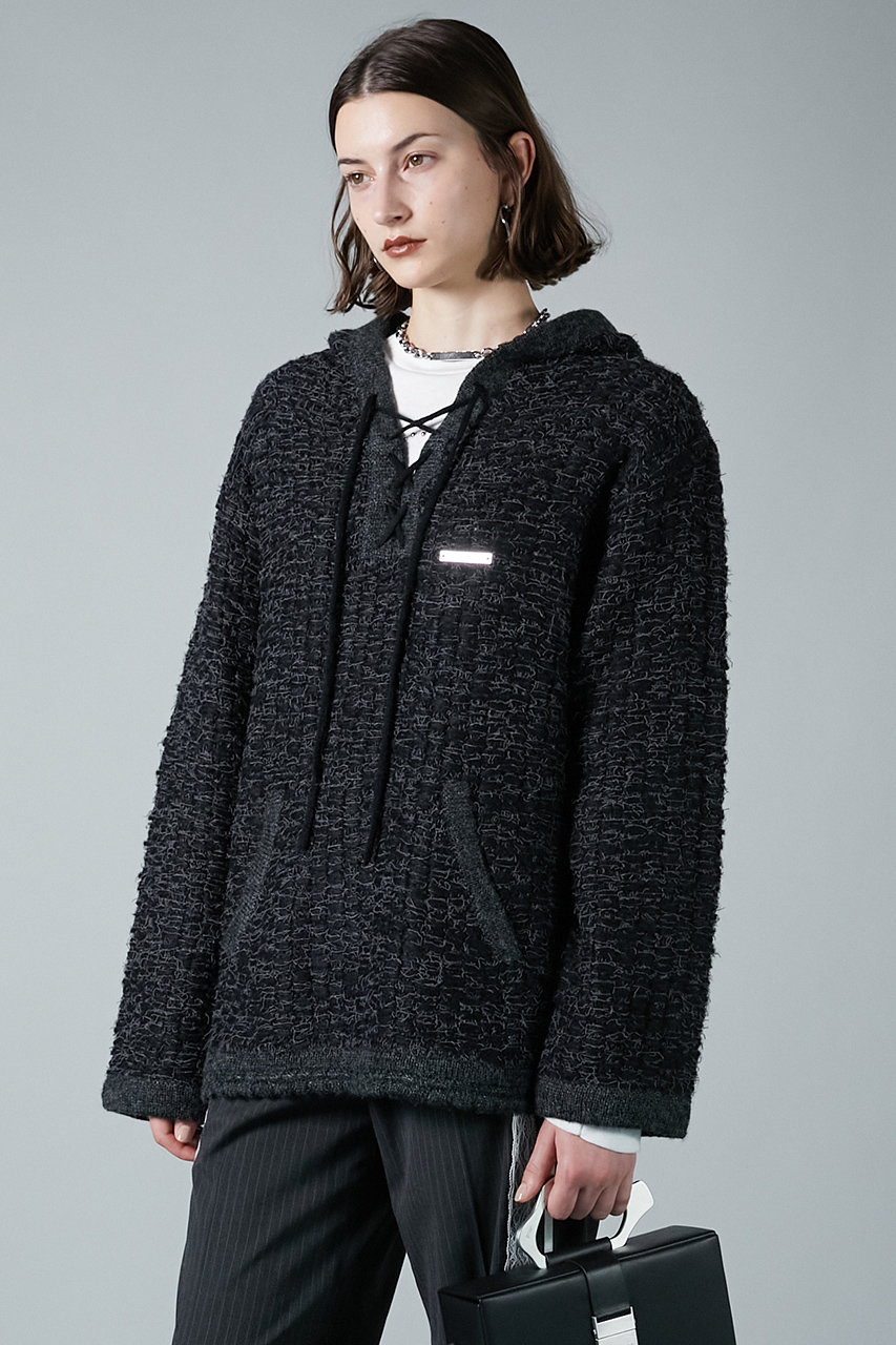 PRANK PROJECT(プランク プロジェクト)｜レースアップスラブフーディニット/Lace Up Slub Hoodie  Knit/BLK(ブラック) の通販｜ELLESHOP・(エル・ショップ)