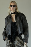 レザークロップドモトジャケット / Leather Cropped Moto Jacket