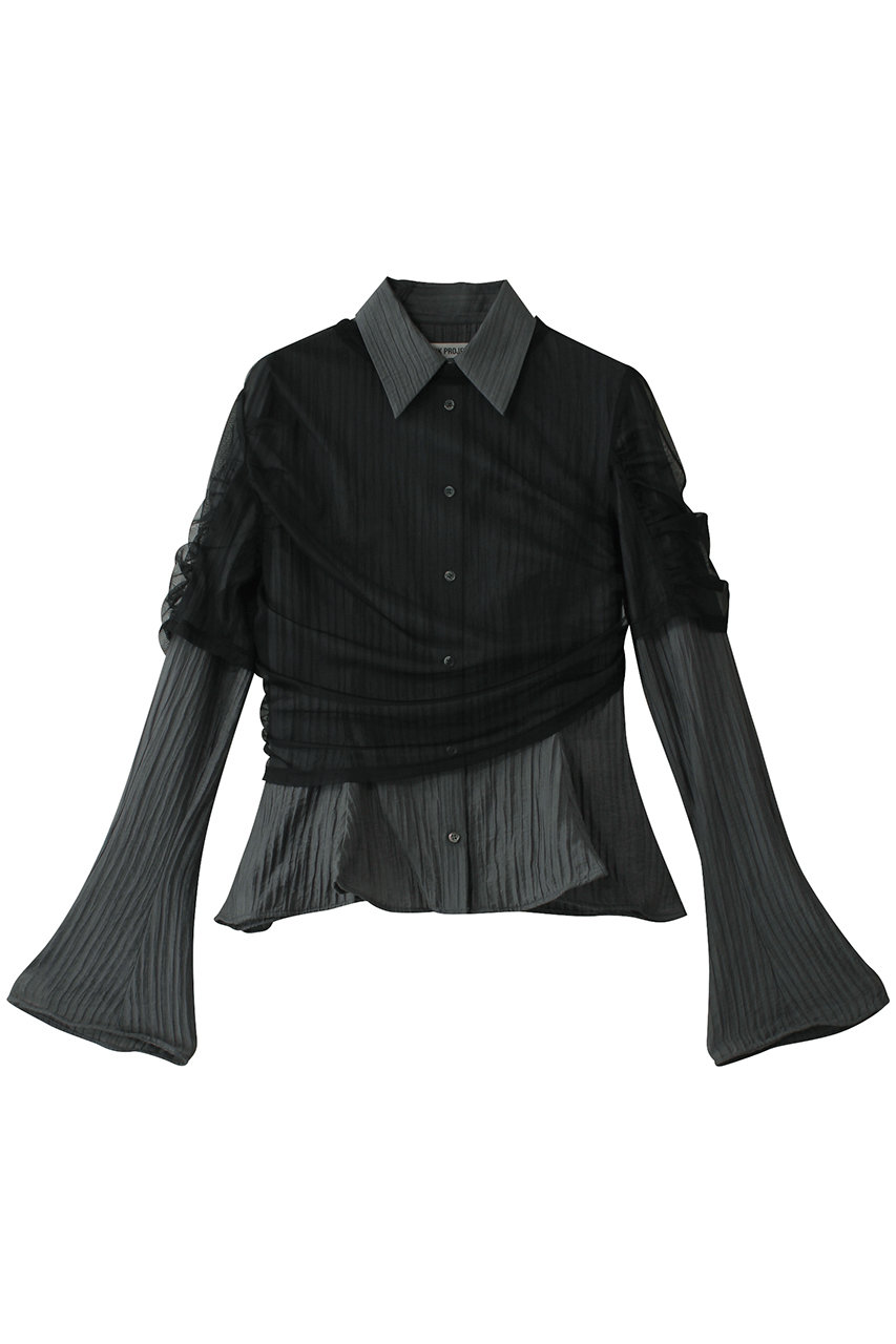 PRANK PROJECT チュールレイヤードフリルヘムジャガードシャツ / Tulle layered ruffle hem fabric shirt (GRY(グレー), FREE) プランク プロジェクト ELLE SHOP PRANK PROJECT チュールレイヤードフリルヘムジャガードシャツ / Tulle layered ruffle hem fabric shirt (GRY(グレー), FREE) プランク プロジェクト ELLE SHOP