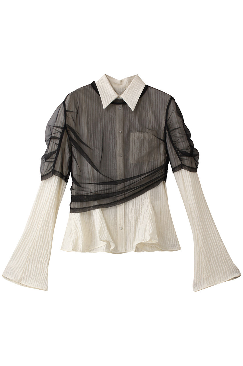 PRANK PROJECT チュールレイヤードフリルヘムジャガードシャツ / Tulle layered ruffle hem fabric shirt (WHT(ホワイト), FREE) プランク プロジェクト ELLE SHOP PRANK PROJECT チュールレイヤードフリルヘムジャガードシャツ / Tulle layered ruffle hem fabric shirt (WHT(ホワイト), FREE) プランク プロジェクト ELLE SHOP