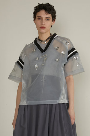 PRANK PROJECT クロップドシャツ 青白ストライプ PRANK PROJECT