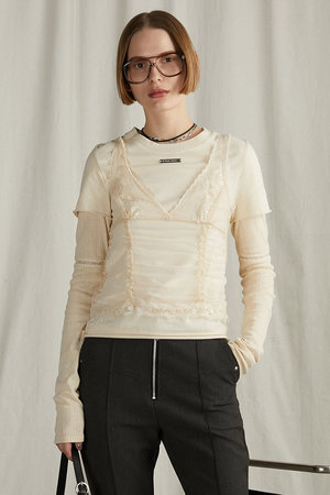 プランク プロジェクト/PRANK PROJECTのビスチェレイヤードレーストリムトップ / Bustier Layered Lace Trim Top(110100/110101)