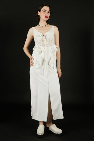ラッフルレースアップストライプワンピ / Ruffle Lace-Up Stripe