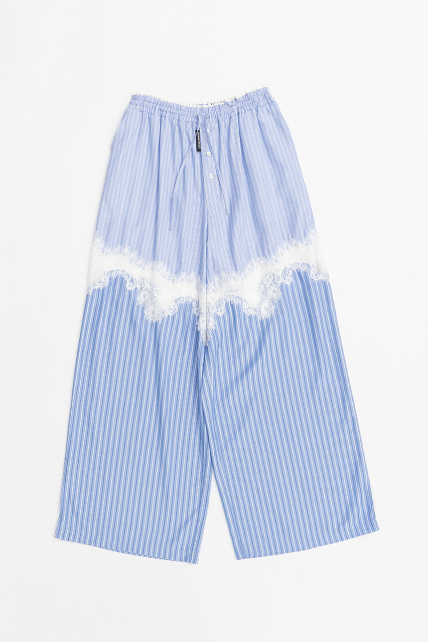 PRANK PROJECT ストライプコンビレースパジャマパンツ / Striped Combination Lace Pajama Pants (BLU(ブルー), 38) プランク プロジェクト ELLE SHOP PRANK PROJECT ストライプコンビレースパジャマパンツ / Striped Combination Lace Pajama Pants (BLU(ブルー), 38) プランク プロジェクト ELLE SHOP