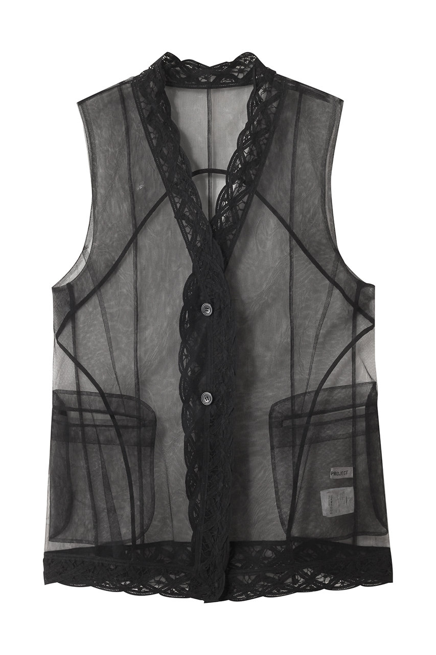 PRANK PROJECT トリムレースチュールジレ / Trimmed Lace Tulle Gilet (BLK(ブラック), FREE) プランク プロジェクト ELLE SHOP PRANK PROJECT トリムレースチュールジレ / Trimmed Lace Tulle Gilet (BLK(ブラック), FREE) プランク プロジェクト ELLE SHOP