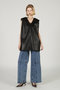 フロントレザーボクシーVネックトップ / Front Leather Boxy V Neck Top プランク プロジェクト/PRANK PROJECT