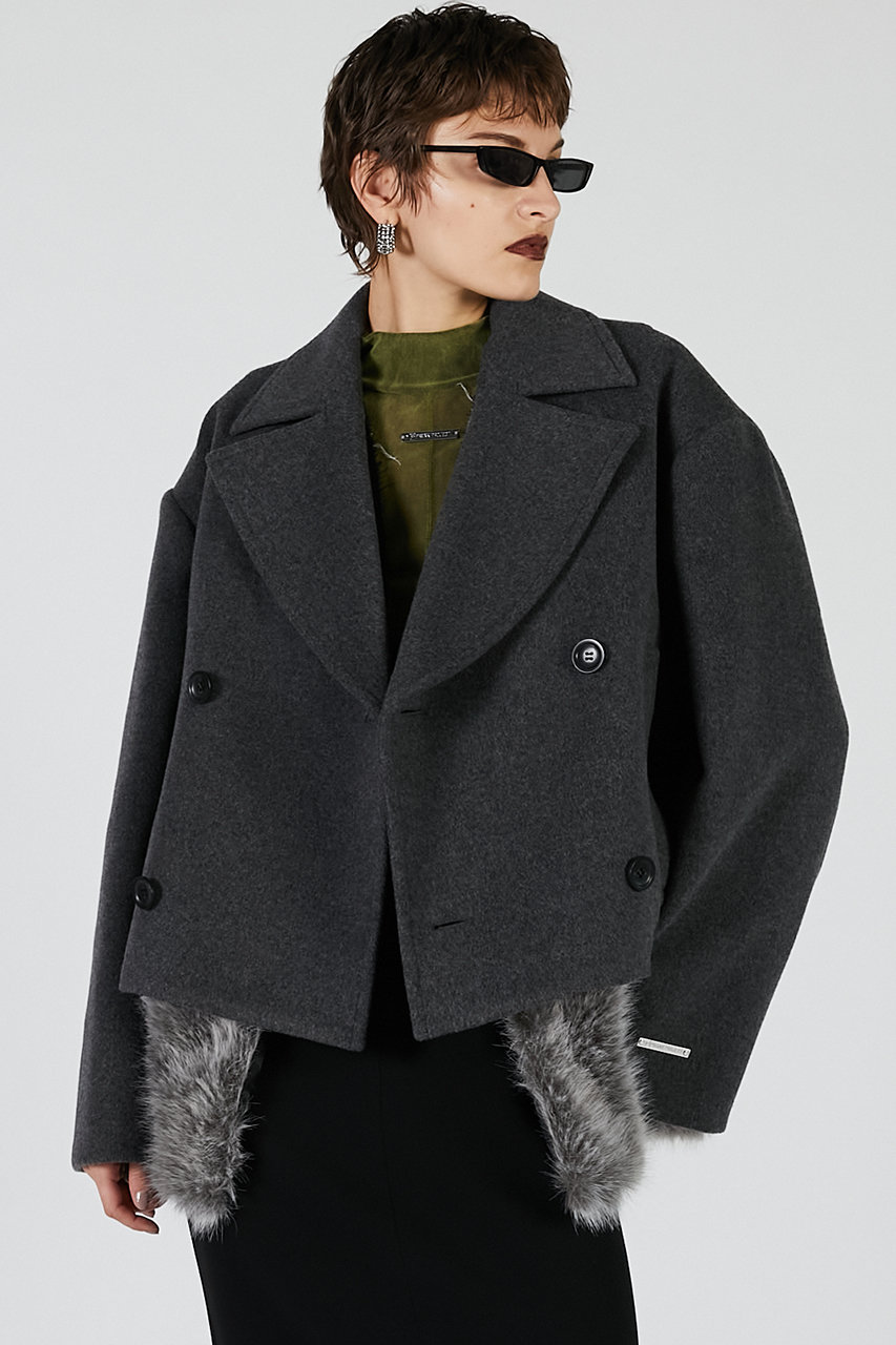 PRANK PROJECT ファーレイヤードピーコート / Fur-lined peacoat (GRY(グレー), FREE) プランク プロジェクト ELLE SHOP PRANK PROJECT ファーレイヤードピーコート / Fur-lined peacoat (GRY(グレー), FREE) プランク プロジェクト ELLE SHOP